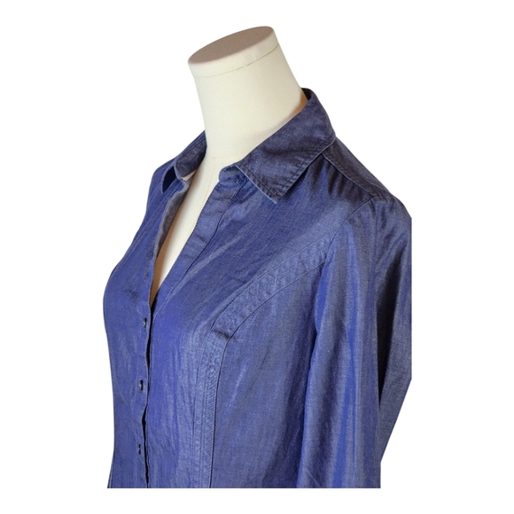 Express Essential Denim Blue Button Down Shirt 100% Cotton Long Sleeve - Picture 2 of 9